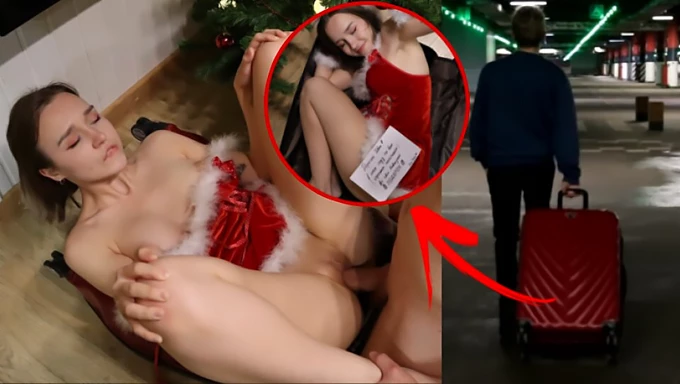 Amateur-Cowgirl reitet und bläst nackt in einem Santa-Video