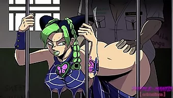 Jolyne Kujoh'S Wulpse Achterste Onderzocht In Jojo'S Bizarre Adventure Fan Art