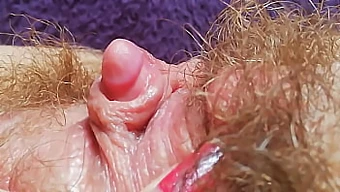 Close Up Of Wet And Hairy Pussy Orgasm With Vibrator