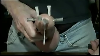 Solo Boy Flashes And Cums With Needle Play