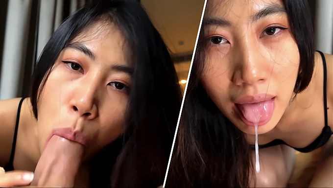 Gadis Asia menelan sperma setelah deepthroating - POV 4K