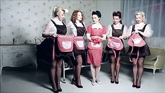 Stunning Maids In A Row Wearing Stockings