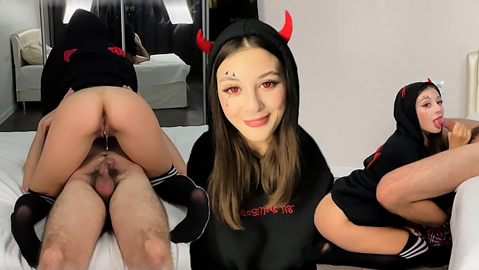 Az ördöglány cosplay-je intenzív creampie-t kap Halloweenkor