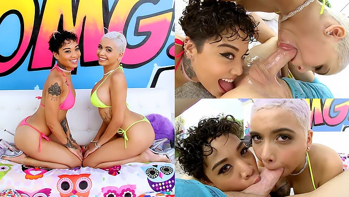 Las chicas negras Aaliyah Hadid y Honey Gold se involucran en acción de garganta profunda